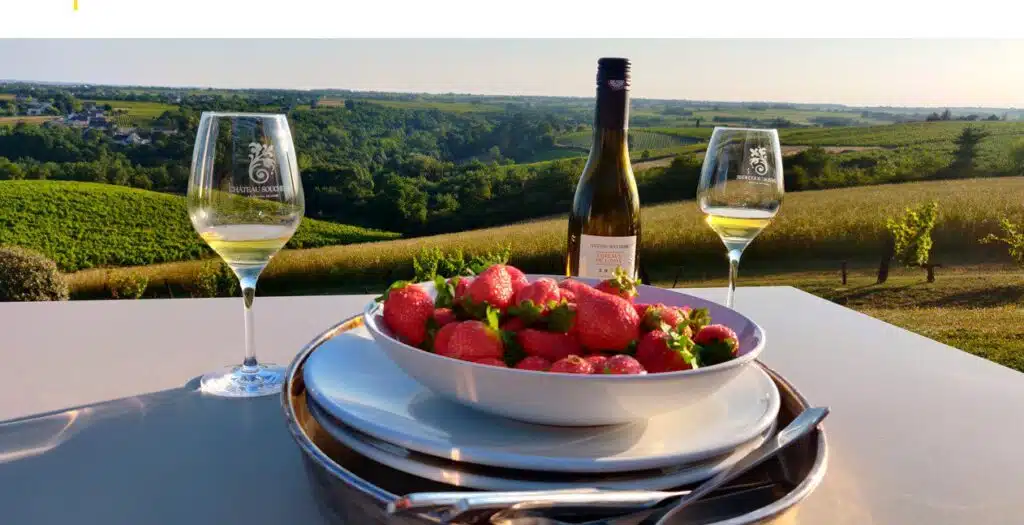 dégustation de vin et de fraises avec vue sur les vignes