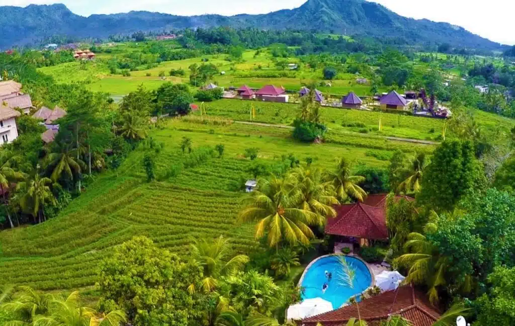 panorama de rizières à Bali entourant l'hôtel